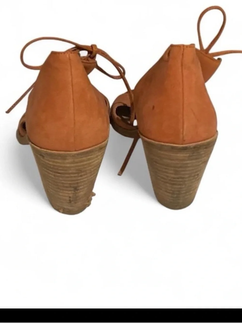 Eileen Fisher Rust Orange Suede Lace-Up Wedge Sandals